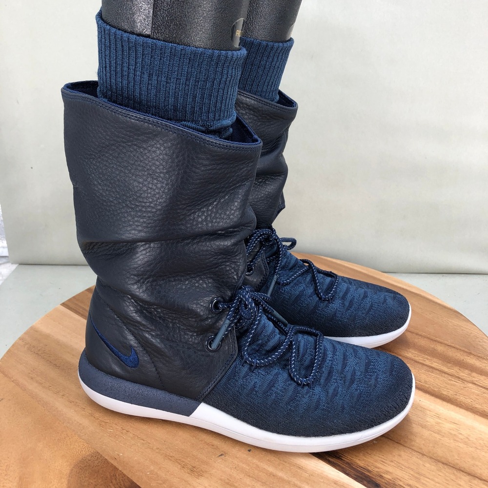 Nike Roshe Two Hi Flyknit Boots College Navy Womens Size 8 Lightweight Leather